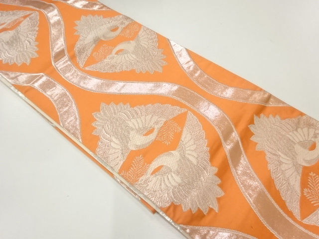 立涌に向かい松喰鶴模様織出しリバーシブル袋帯